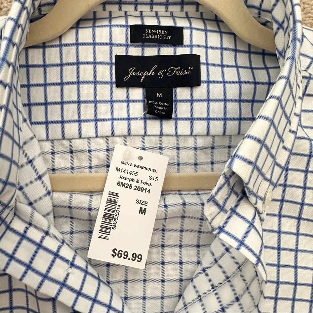 Joseph & Feiss Blue & White Checkered Non Iron Classic Fit Cotton Dress Shirt